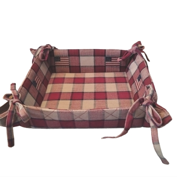 Plaid Bread Basket Liner 8”x 8” Baking Dish Holder American Flag - Picture 1 of 7